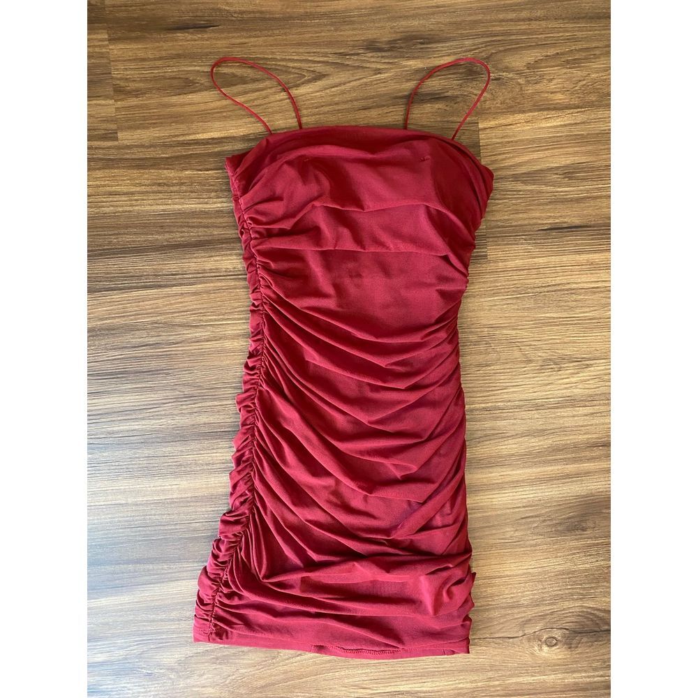 Princess Polly Tara Mini Dress Size6 Red Ruched Y2K Spaghetti Strap Mini Bodycon